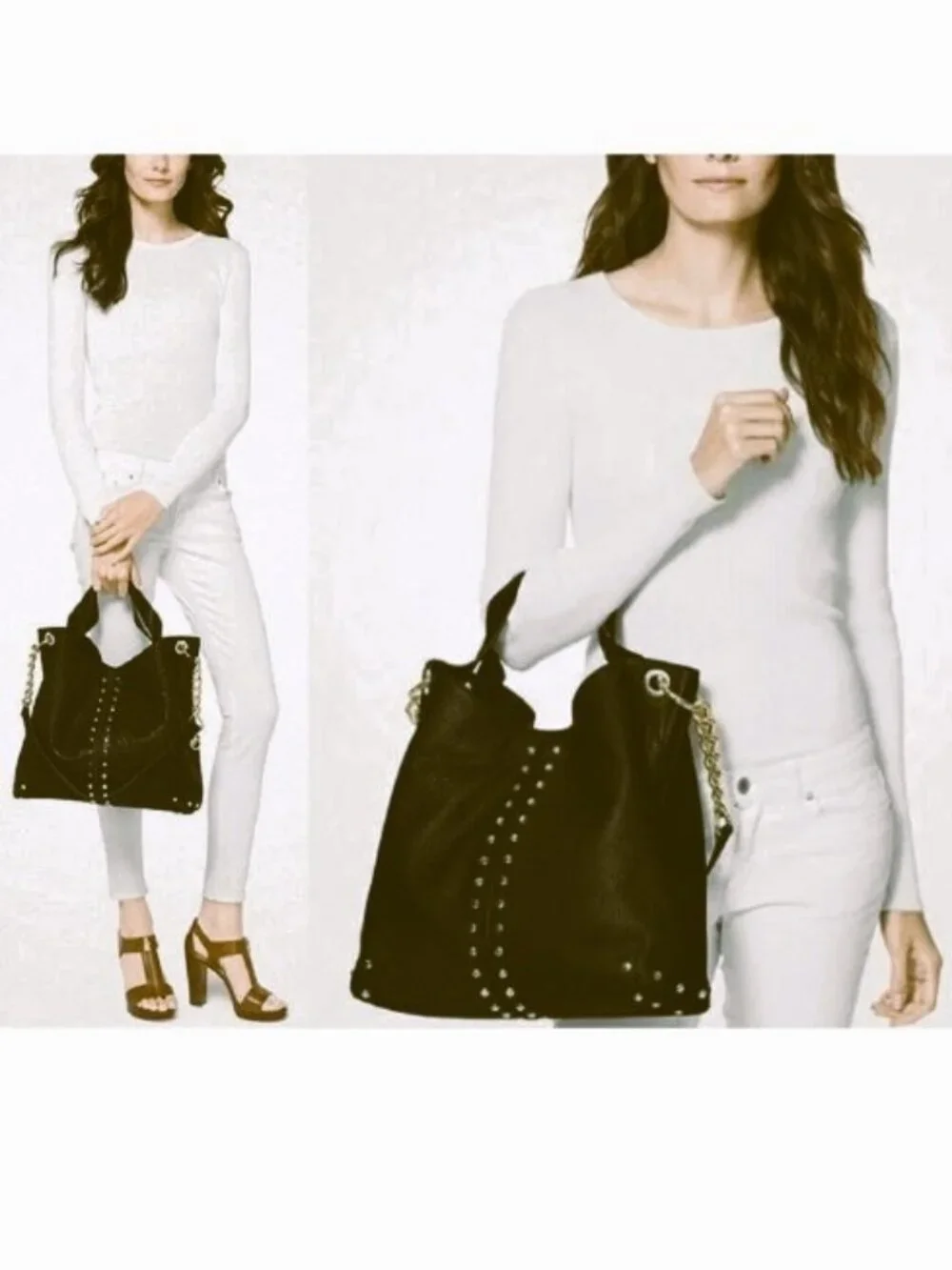 VTG Michael Kors Uptown Astor Studded Hobo Shoulder Bag Black for princessg32625